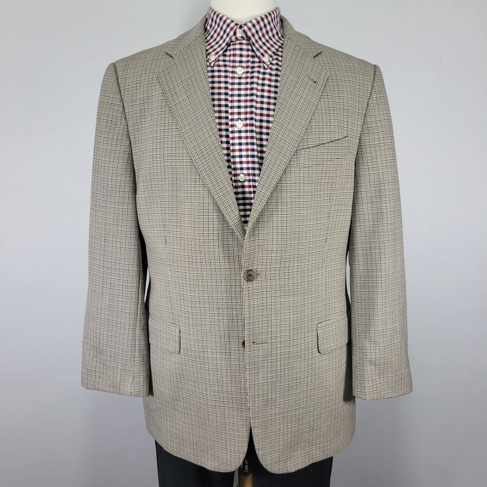 Joseph‎ Abboud Men's Sport Coat Blazer Two Button Beige Plaid Silk Wool 42S